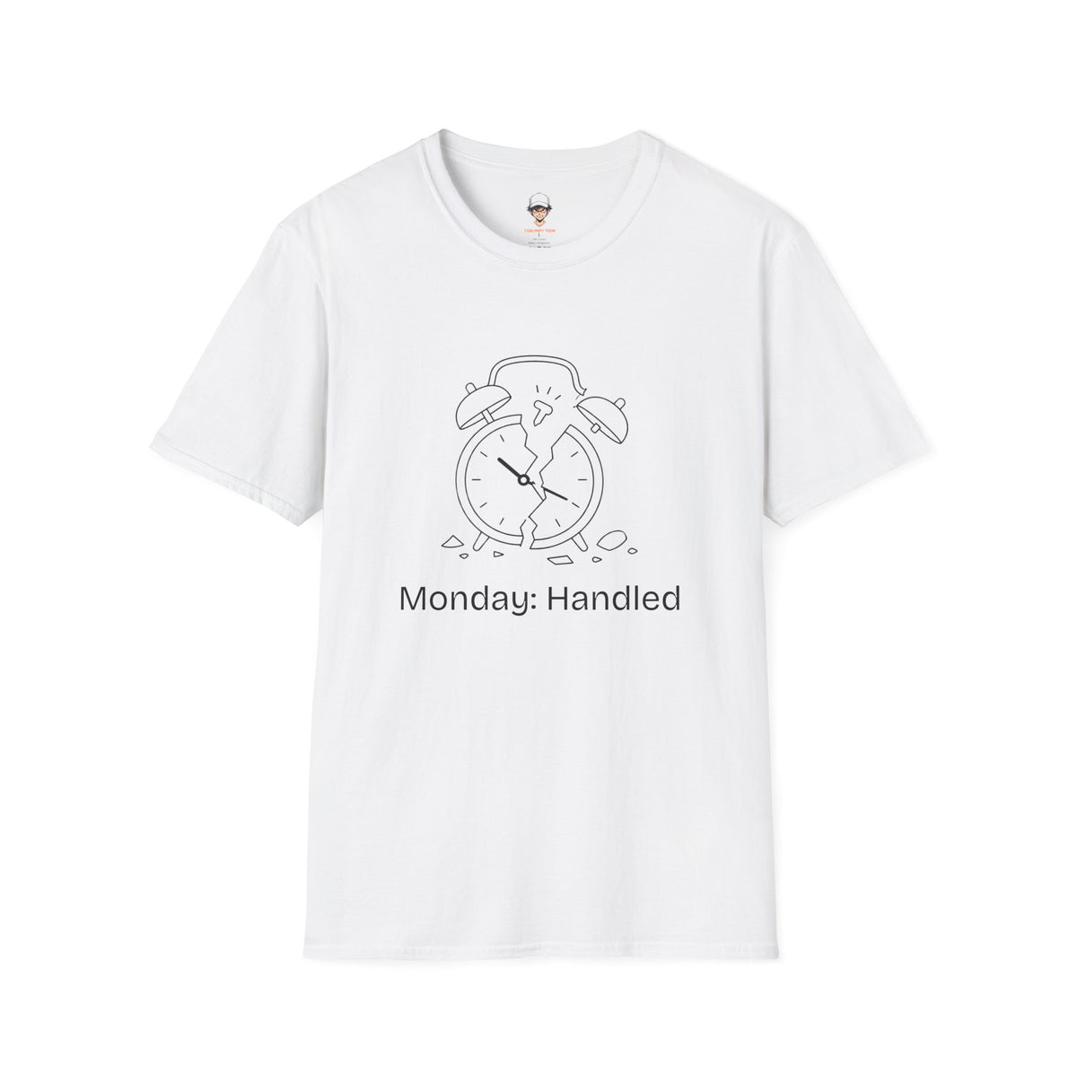 Monday Handled T-Shirt — Funny Broken Alarm Clock Tee for Workweek Vibes