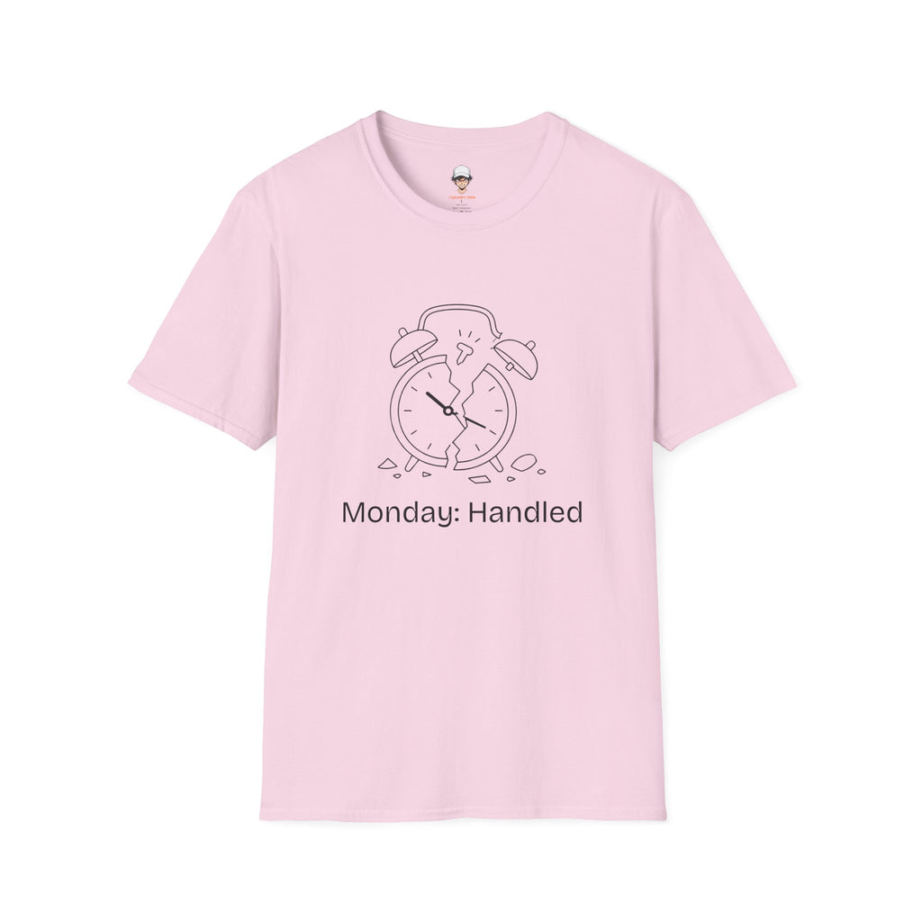 Monday Handled T-Shirt — Funny Broken Alarm Clock Tee for Workweek Vibes