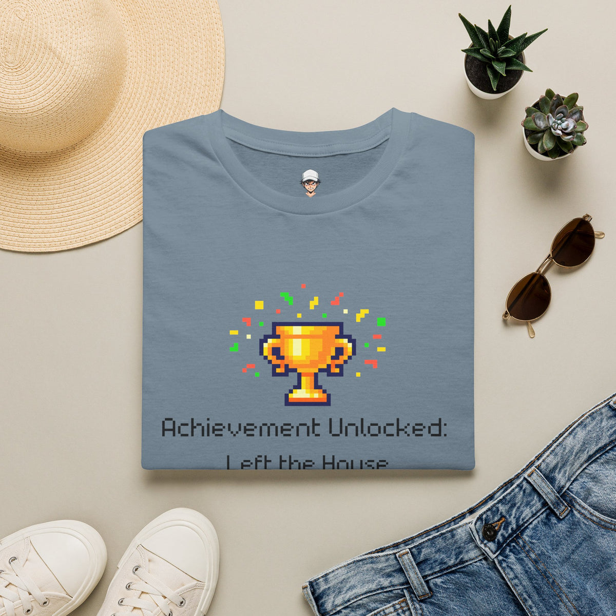 Achievement Unlocked: Left the House - Pixel Trophy Graphic
