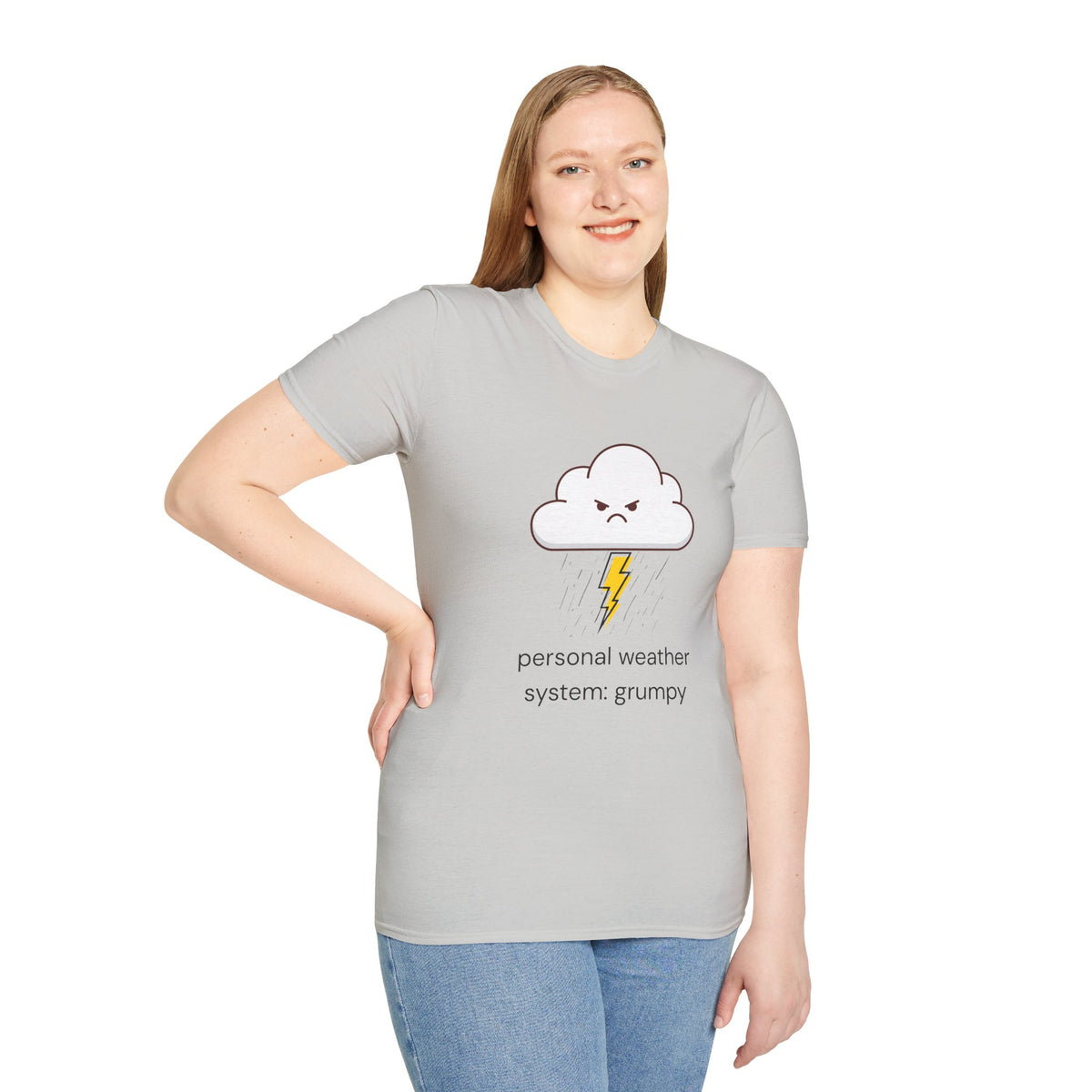 Personal Weather System: Grumpy T‑Shirt — Cute Angry Cloud Graphic Tee