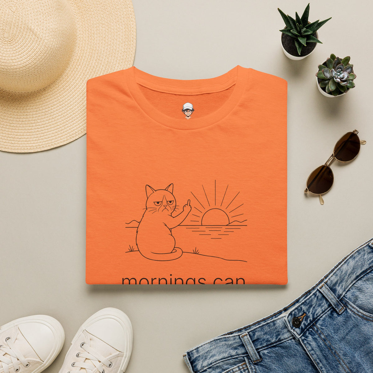 mornings can fight me - Funny Grumpy Cat Tee