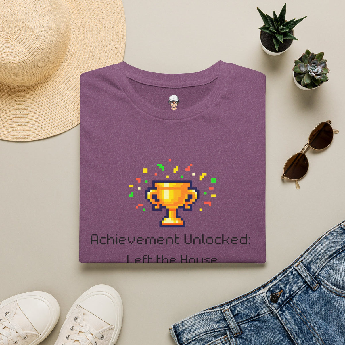Achievement Unlocked: Left the House - Pixel Trophy Graphic