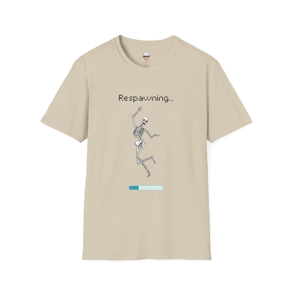 Respawning Skeleton T‑Shirt — Gamer Humorous Retro Pixel Loading Tee