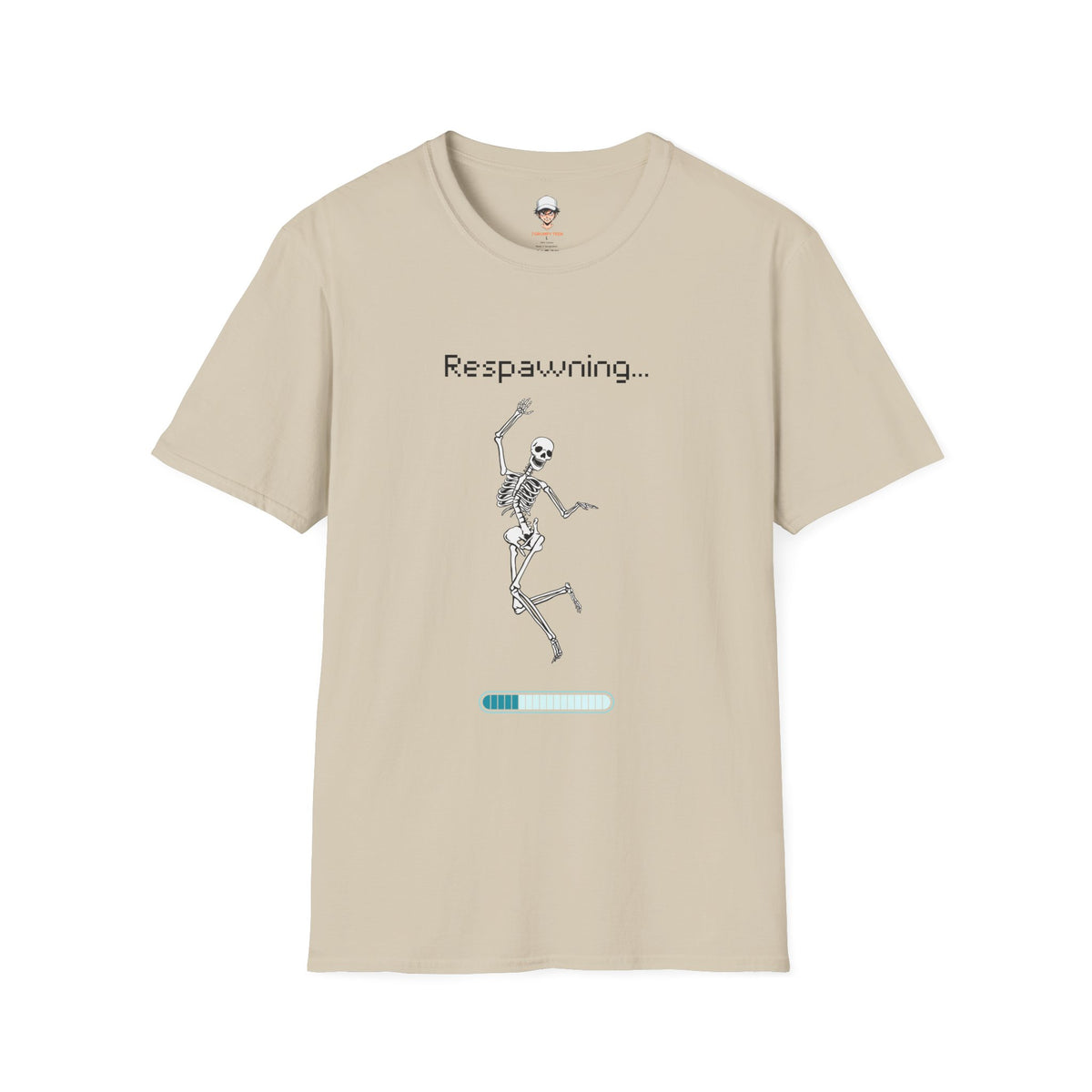 Respawning Skeleton T‑Shirt — Gamer Humorous Retro Pixel Loading Tee
