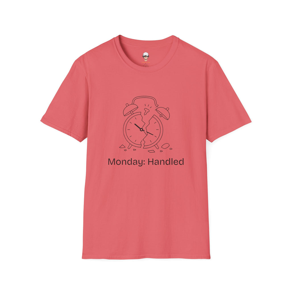 Monday Handled T-Shirt — Funny Broken Alarm Clock Tee for Workweek Vibes