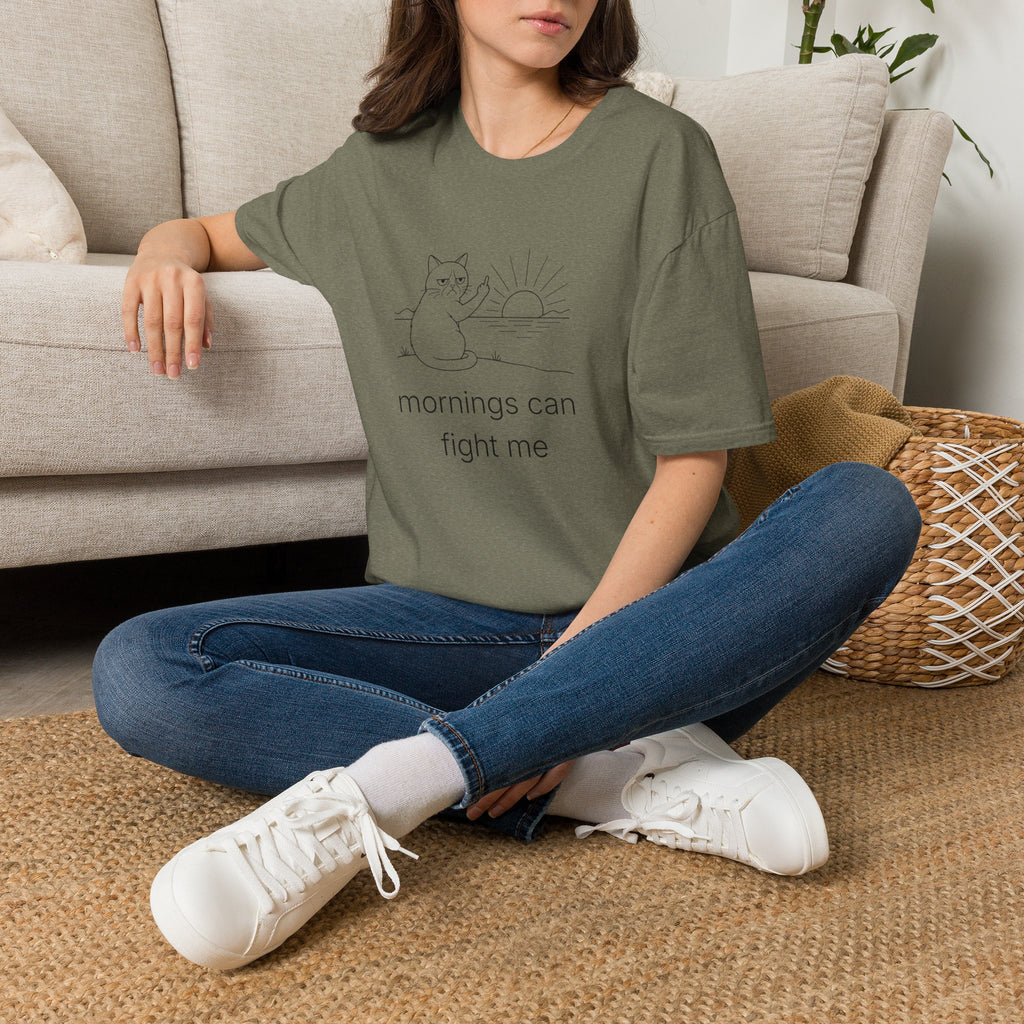 mornings can fight me - Funny Grumpy Cat Tee