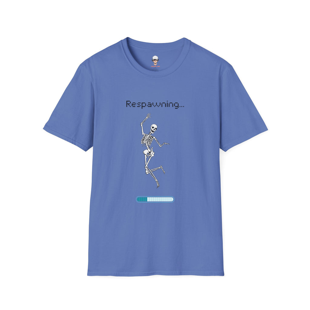 Respawning Skeleton T‑Shirt — Gamer Humorous Retro Pixel Loading Tee