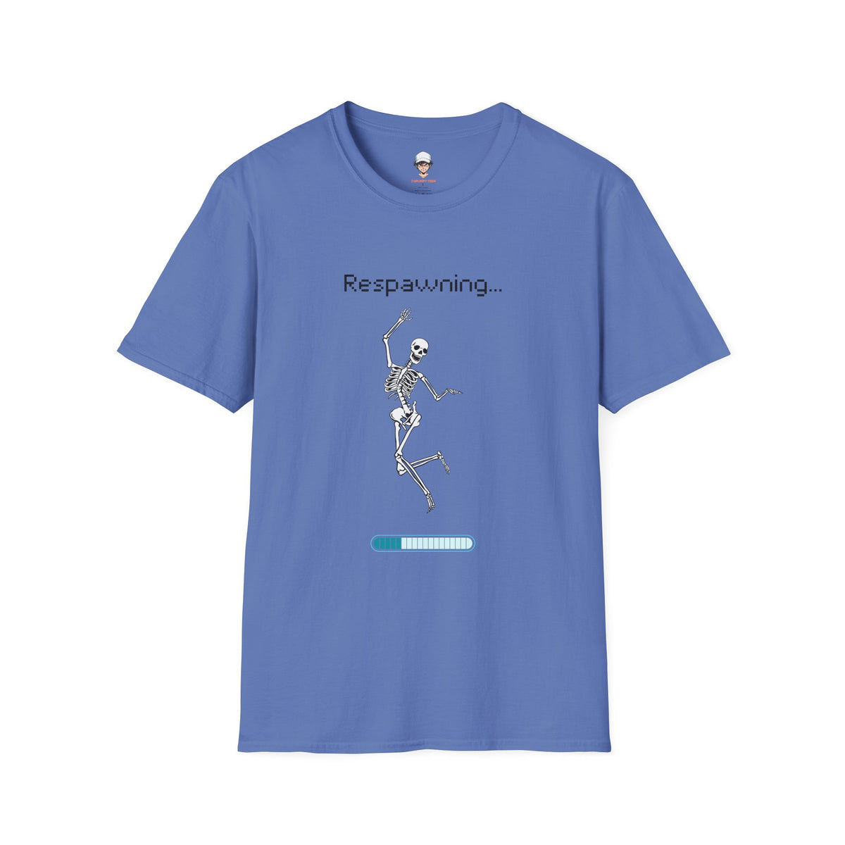 Respawning Skeleton T‑Shirt — Gamer Humorous Retro Pixel Loading Tee
