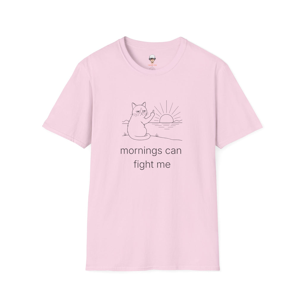 mornings can fight me - Funny Grumpy Cat Tee
